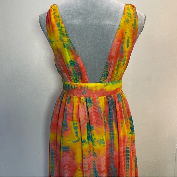 #0158 Dimri Fully Lined Banded Waist Twisted Strap Maxi w/ side Zip. Tie dye-S - Picture 6 of 13